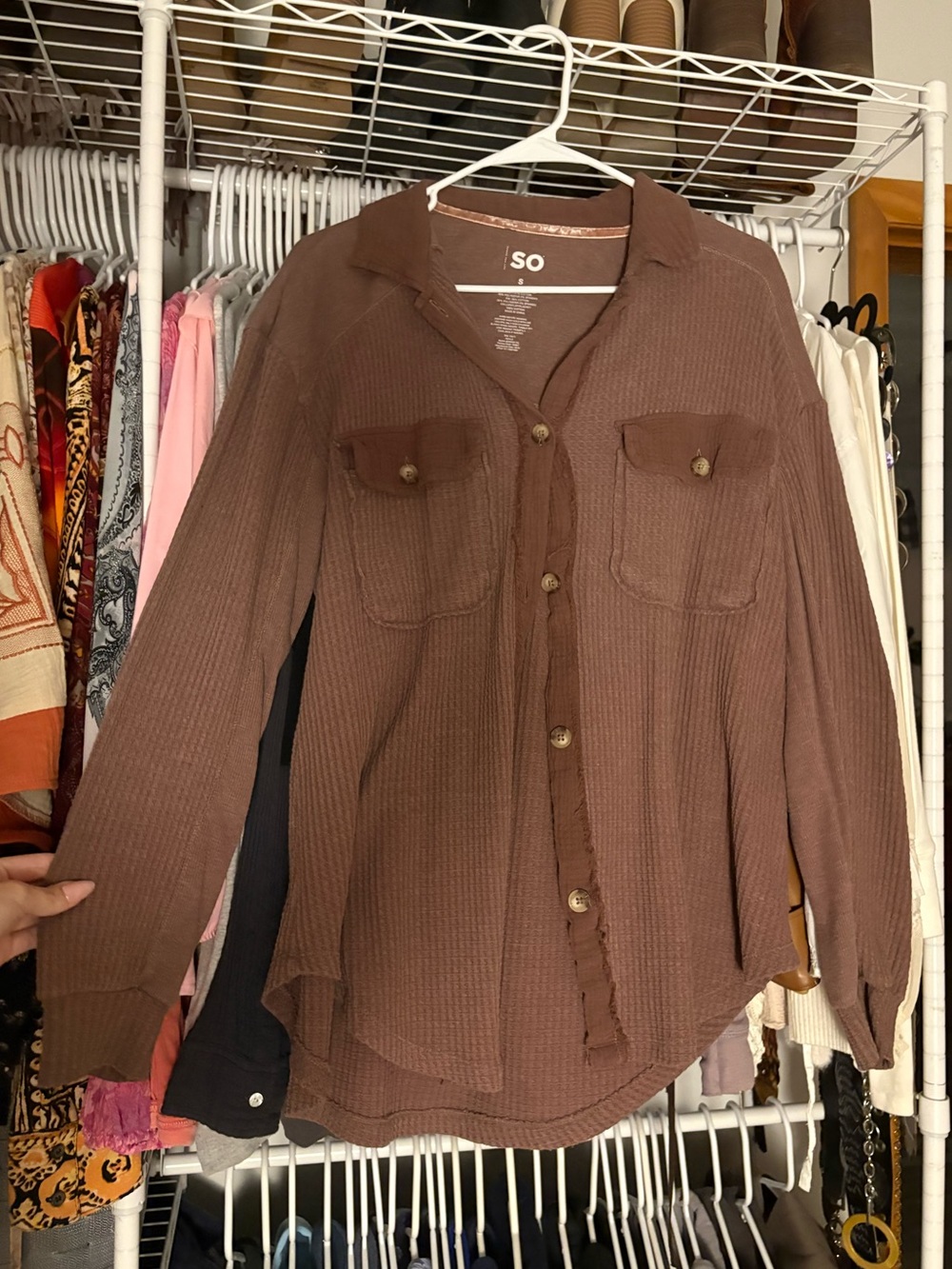 SO Brown Button-Down Shacket with Chest Pockets